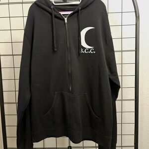 BlackCraft Black Zip-Up Hoodie with Moon Design On Front Nevermore Raven On Back